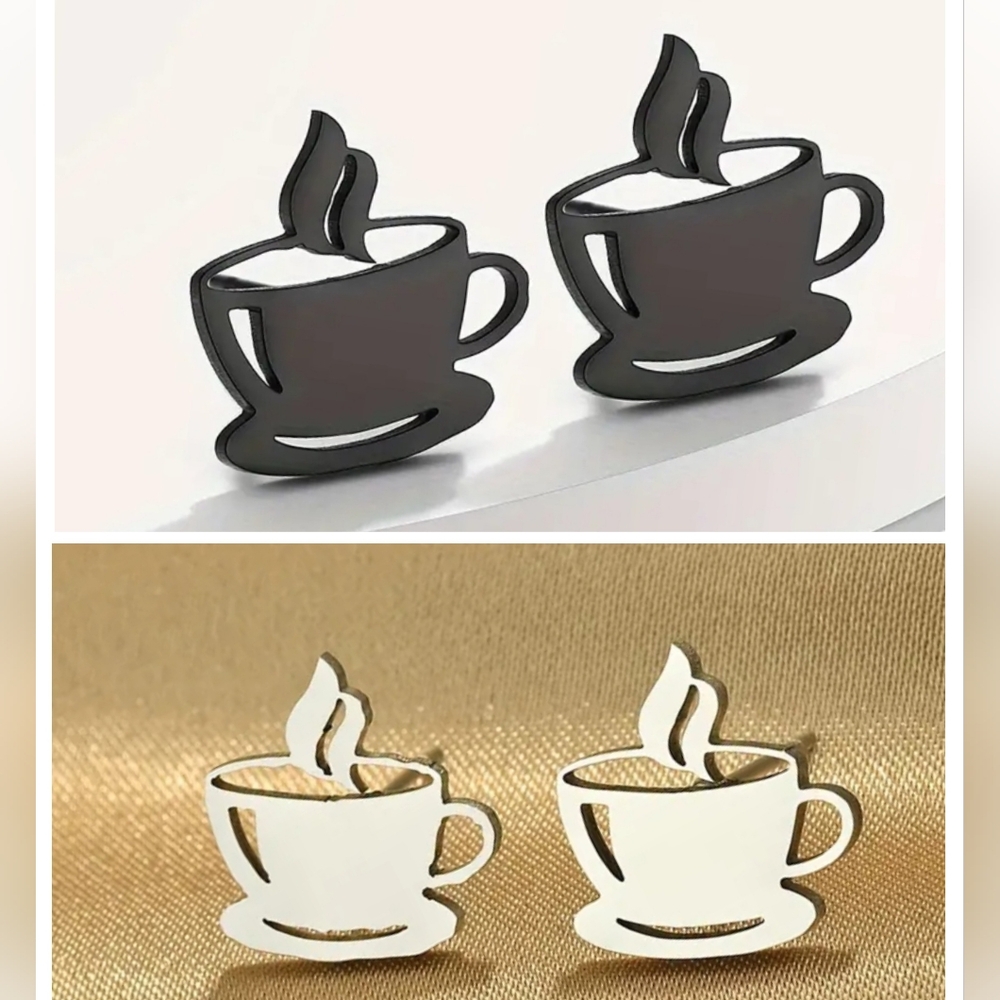 4 for $24 | Coffee Cup Stainless Steel Stud  Earrings